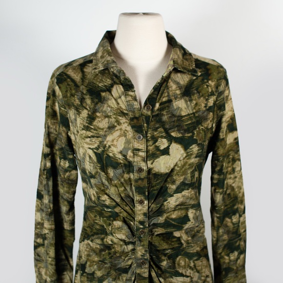 Anthropologie Pilcro Ruched Corduroy Floral Camo Dress - Picture 2 of 10